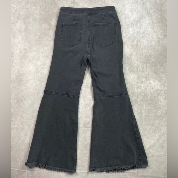 Free People Jeans 26 Black Youthquake Flare Bell Bottom High Crop Stretch Pant - Picture 2 of 16